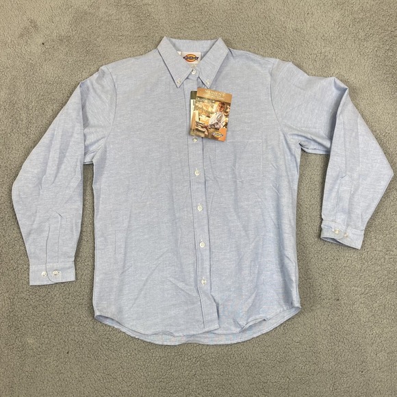 Dickies Shirt Womens BlueOxford Shirt Size 10 Long Sleeve Stretch - Picture 1 of 10